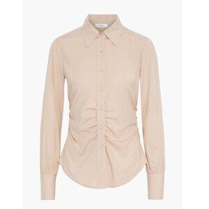 FRAME Silk Minimalist 70s Ruched Crepe de Chine Blouse Shirt in Beige Small $360